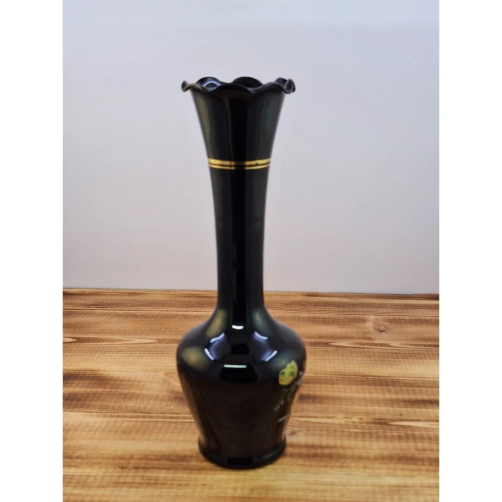 Vintage Opaque Black Dark Purple Glass Bud Vase 8
